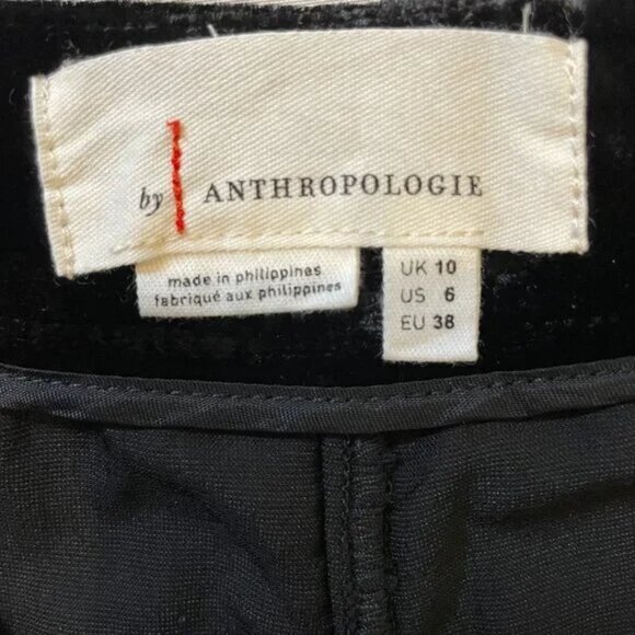 Anthropologie Black Velvet Flowy Wide Leg Pants Side Zipper Button Size 6 - Picture 13 of 15